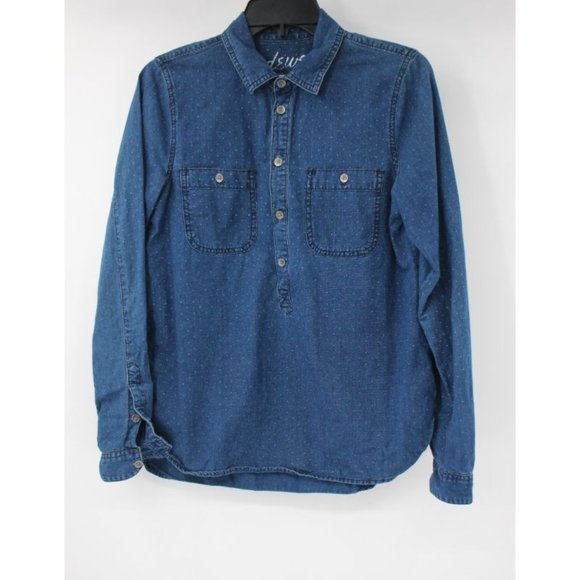 madewell popover shirt Womens small Long sleeve lightweight denim polka dot blue - Picture 1 of 9